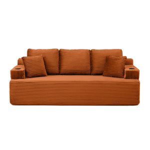English Elm Boneless Floor Sofa Corduroy Upholstered 5 Seat with Cup Holders and Side Pockets W1117S00432