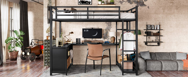 English Elm Metal Twin Xl Loft Bed with L Shaped Desk Wardrobe and Storage for Teens W1580S00370