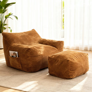 English Elm Bean Bag Chair with Armrests Shredded Foam Fill Oversized Lounge Seat for Adults Brown W5385P433252