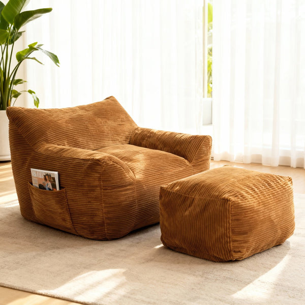English Elm Bean Bag Chair with Armrests Shredded Foam Fill Oversized Lounge Seat for Adults Brown W5385P433252