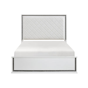 English Elm Contemporary Glam King Bed Faux Leather Tufted Headboard with 8-color Led Lighting B011S02299