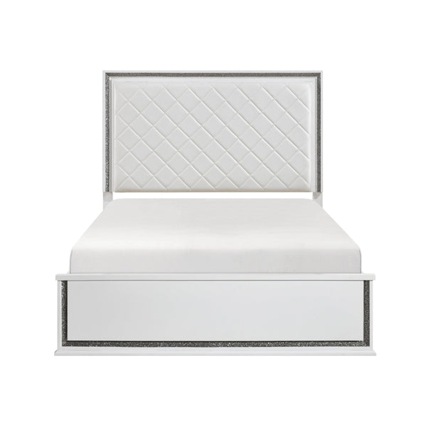 English Elm Contemporary Glam King Bed Faux Leather Tufted Headboard with 8-color Led Lighting B011S02299