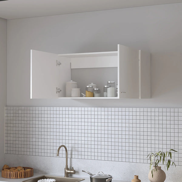 English Elm White 2-Door Wall Cabinet with Melamine Finish, 39.4" Wide Storage, Elegant Contemporary Kitchen Organizer B062P227650