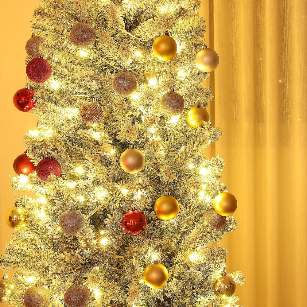 English Elm Homcom 7.5 Ft Pre-Lit Pencil Christmas Tree With 220 Dual-Color Leds & Snow-Flocked Branches For Holidays W2225P249683