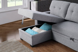 English Elm Convertible Upholstered Sectional Sofa with Pull-out Chaise Sleeper and Storage Light Gray B2730S00003