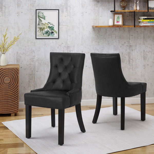 English Elm Christopher Knight Home® - Cheney Dining Chairs Set Of 2 - Elegant Microfiber With Diamond-Tufted Backrest For Comfort 54181.00MFBLK