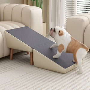 English Elm Dog Pet Stairs Solid Wood Foldable Ramp with Ottoman Style for Couch or Bed Light Gray W2641P440162