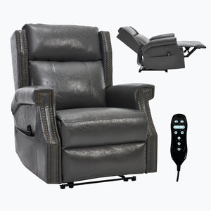 English Elm Emon's Overstuffed Chenille Power Lift Recliner with Massage Heat and Charging Ports Grey W1803S00088