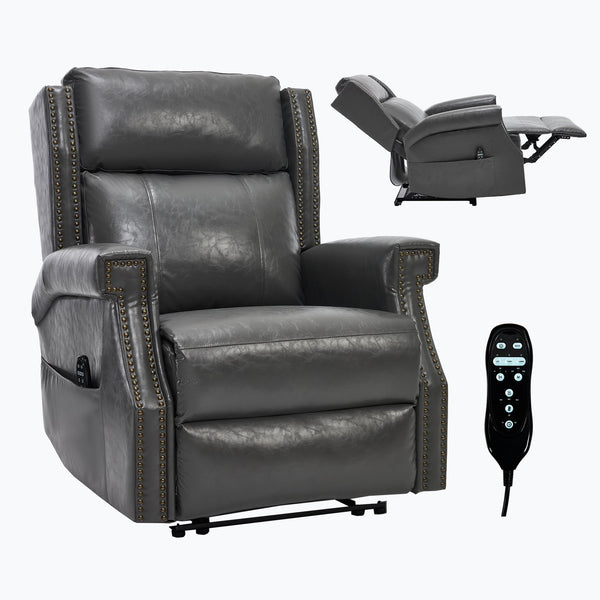 English Elm Emon's Overstuffed Chenille Power Lift Recliner with Massage Heat and Charging Ports Grey W1803S00088