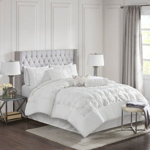 English Elm 7 Piece Tufted Comforter Set Queen Laurel Collection Elegant Layered Texture 100% Polyester Finish White 23.6 L x 20.08 W x 14.96 H B03597206