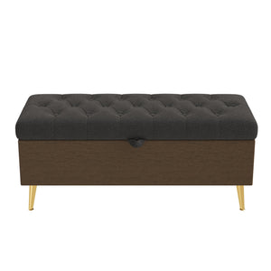 English Elm Modern Boucle Tufted Storage Ottoman Bench with Gold Legs for Bedroom or Entryway Grey N719P305620E