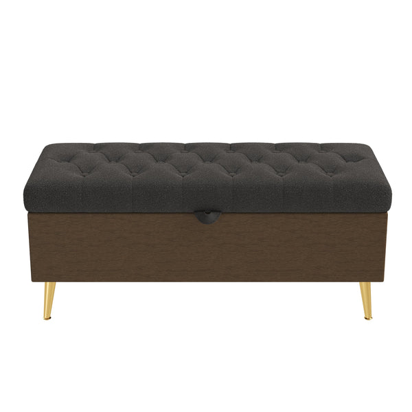 English Elm Modern Boucle Tufted Storage Ottoman Bench with Gold Legs for Bedroom or Entryway Grey N719P305620E