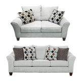 English Elm Camero Fabric Pillowback 2-Piece Living Room Set, Sofa and Loveseat, Silver