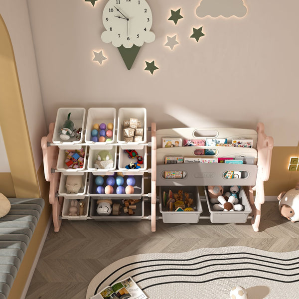 English Elm Kids Toy Storage Organizer with 12 Bins, Space-Saving Non-Toxic Cabinet for Neat Playroom Storage Pink W509P288473