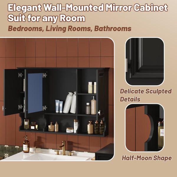 English Elm 3-in-1 Wall Mounted Bathroom Medicine Cabinet with Soft Close Mirror and Towel Bar Black N710P358620B