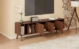 English Elm 68" Mid-century Walnut Media Console with Open Shelves and Soft-close Cabinet Storage N710P446195P