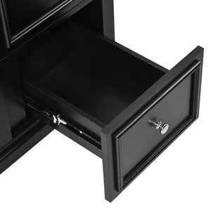 English Elm 30-inch bathroom vanity mirror cabinet set with ceramic sink, solid wood build, 3 drawers & shelves Black SV000028AAB