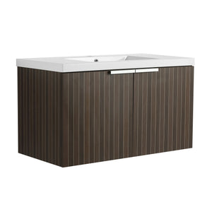 English Elm 36 Inch Silver-Brown Stripe Wall-Mounted Vanity with Resin Sink, Soft-Close Doors & Spacious Storage W999P204953