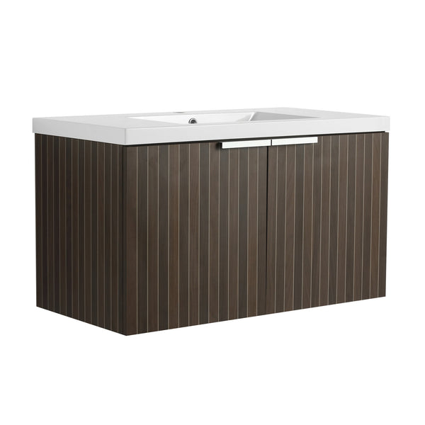 English Elm 36 Inch Silver-Brown Stripe Wall-Mounted Vanity with Resin Sink, Soft-Close Doors & Spacious Storage W999P204953