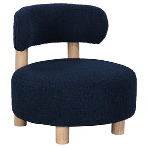 English Elm Modern Boucle Upholstered Barrel Accent Chair with Plush Round Seat, Slim Back & Natural Wood Legs Blue 30.51 L x 30.51 W x 32.1 H B011P308571