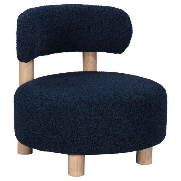 English Elm Modern Boucle Upholstered Barrel Accent Chair with Plush Round Seat, Slim Back & Natural Wood Legs Blue 30.51 L x 30.51 W x 32.1 H B011P308571