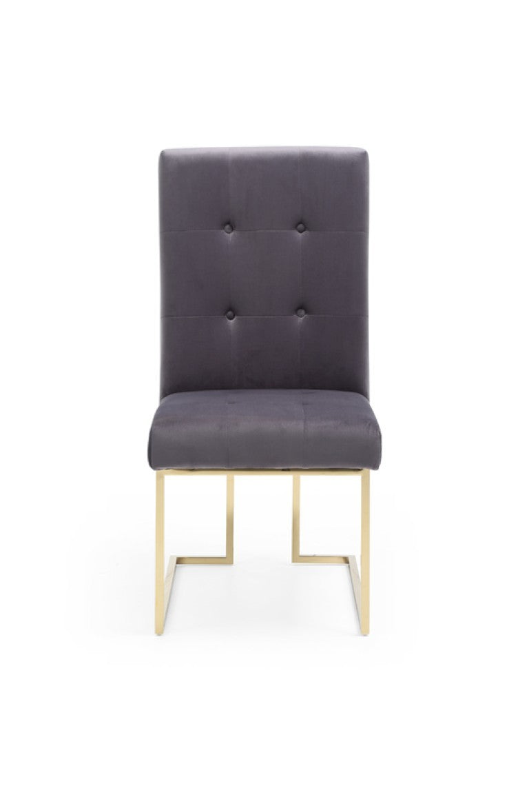 VIG Furniture Legend Grey Fabric Dining Chairs Set Of 2 With Champagne Gold Stainless Steel Frame, Tufted Comfort VGVCB012-GRYGLD