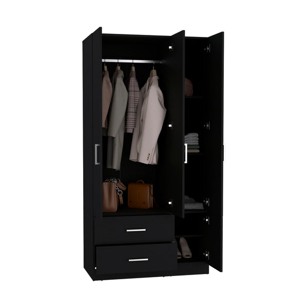 English Elm Sebree Tall Armoire Closet with Hanging Rod, Six Shelves, Two Drawers & Three Cabinets for Organized Storage Black 41.3 L x 22.8 W x 5.9 H B070S00231