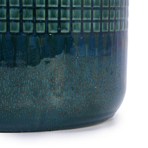 English Elm Set Of 3 Handcrafted Grid Ceramic Planters - Modern Blue-Green Flowerpots For Home & Garden Decor W3273P322259-GIGA