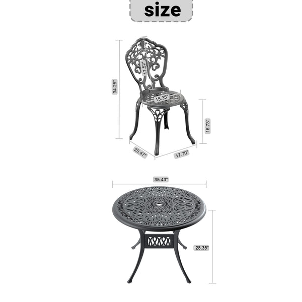 English Elm 3-Piece All-Weather Cast Aluminum Dining Set - Elegant Black Frame For Cozy Outdoor Meals & Relaxation W1710S00207