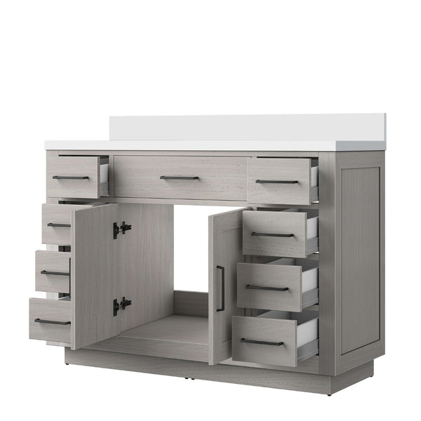 English Elm White Oak 48" Single Bath Vanity With White Quartz Top - Elegant Storage, Soft-Close Doors & Drawers B2731P257719-GIGA