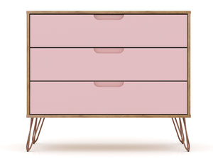 English Elm Rockefeller 35" Dresser with 3 Smooth-Glide Drawers, Metal Splayed Legs, TV-Ready Storage, Anti-Tip Pink B365P398128