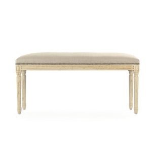 Lille Bench Distressed Ivory Birch, Natural Linen B014 309 A003 w/o Nailhead Zentique