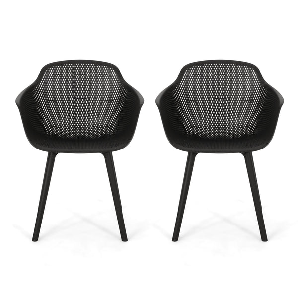 English Elm Christopher Knight Home® - LOTUS modern outdoor dining chair with weather-resistant polypropylene, perforated diamond pattern comfort and stability Black 23.5 L x 23.5 W x 22.5 H 69068.00BLK