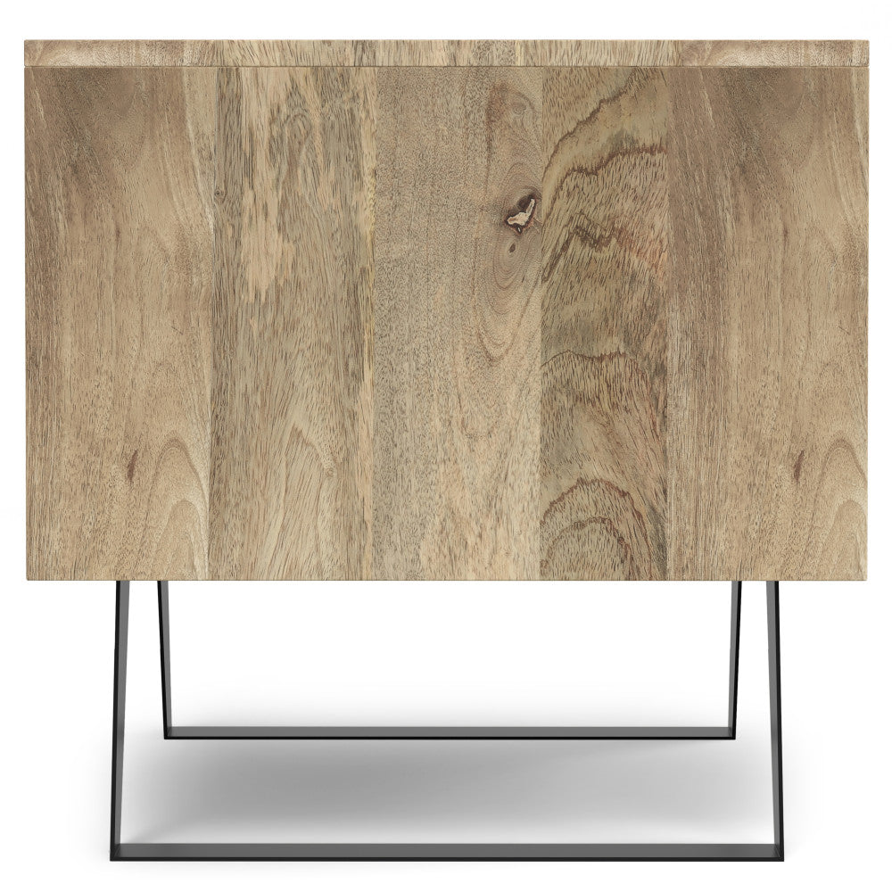 English Elm Lowry Natural Mango Wood End Table with Drawer, Modern Industrial Metal Legs, 22" Square Accent B136P203451