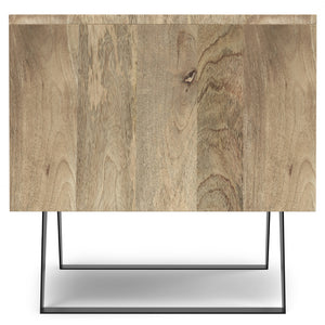 English Elm Lowry Natural Mango Wood End Table with Drawer, Modern Industrial Metal Legs, 22" Square Accent B136P203451