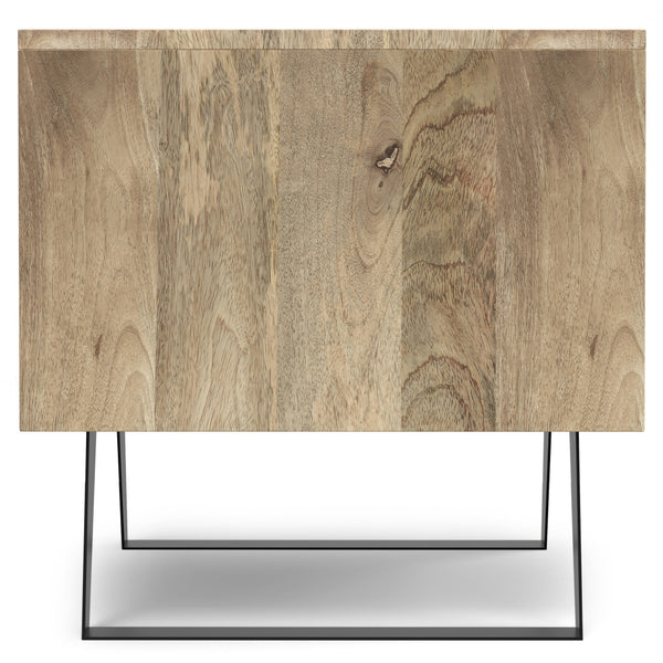 English Elm Lowry Natural Mango Wood End Table with Drawer, Modern Industrial Metal Legs, 22" Square Accent B136P203451