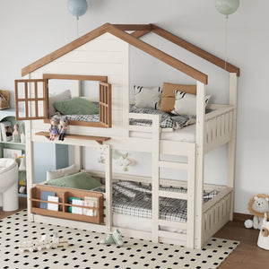English Elm Full Bunk Bed with Trundle Bookshelf Storage Pine Frame Car Design for Kids W1580S00324