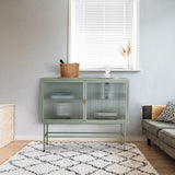 Mint Green Sideboard Storage Cabinet, Fluted Glass Doors, Detachable Shelves, Bottom Space - Living Room, Office, Dining Room, Entryway