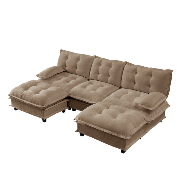 English Elm 107" U Shaped Chenille Sectional Cloud Sofa with Ottomans Deep Seat Modular Living Room Light Coffee W714S01709