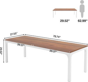 English Elm Dual Workstation Computer Desk with Iron Pipe Legs for Two Person Home Office Brown+White T3971P460827