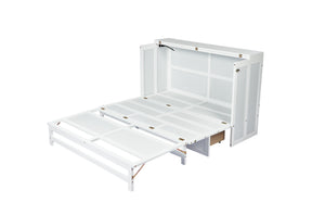 English Elm Murphy Cabinet Queen Bed Solid Pine Frame with Built-in Charging Station for Guest Rooms White W504S00164