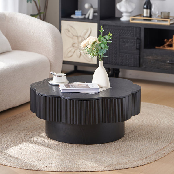 English Elm 31.50"modern Blossom Coffee Table Wood Veneer Iron Base Storage Living Room W757P350935