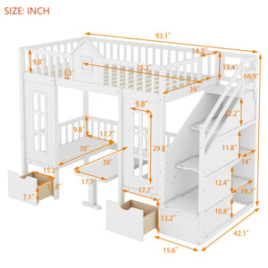 English Elm Twin-over-twin Bunk Bed Convertible Lower Desk Solid Pine Kids Bedroom Space Saver White LT000681AAK-1