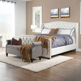 English Elm Marcella Upholstered Shelter Headboard Bed Set, California King, Antique White Polyester