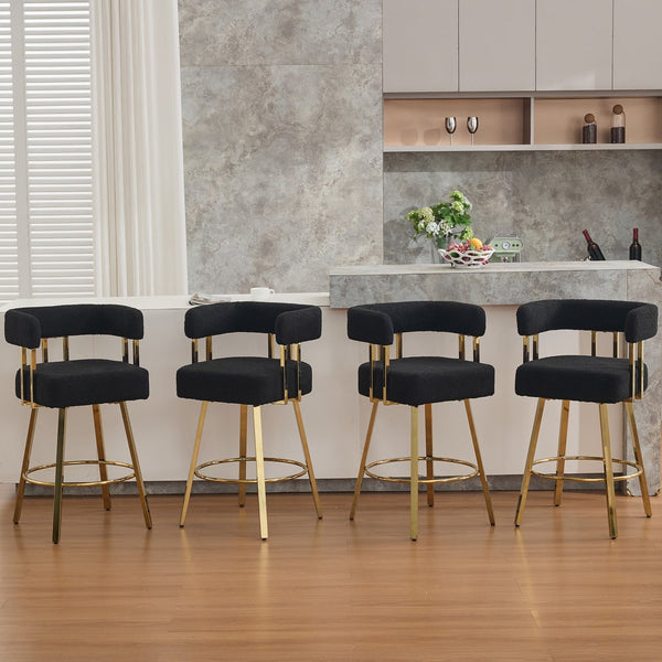 English Elm Ts Teddy Fleece Accent Chair Set of Two with Gold Square Legs for Glam Modern Spaces Black+Gold W2311P412749