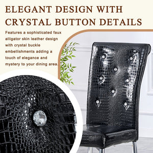 English Elm Set of 4 Glam Faux Leather Dining Chairs with Crystal Buckle and Gold Tone Legs Black W3226P311056