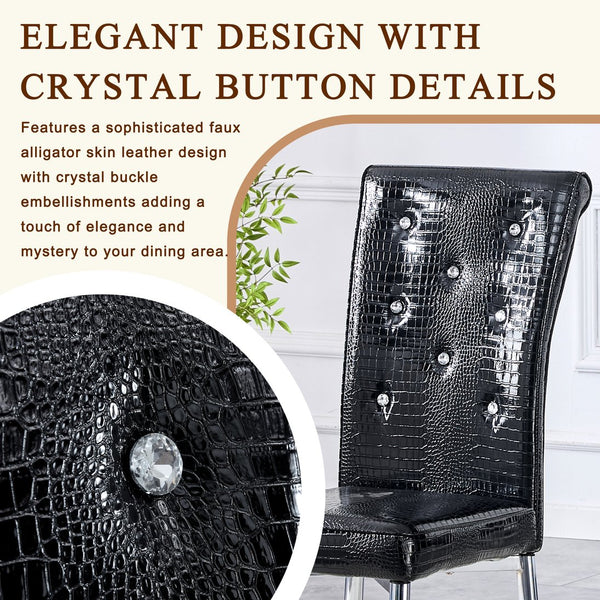 English Elm Set of 4 Glam Faux Leather Dining Chairs with Crystal Buckle and Gold Tone Legs Black W3226P311057