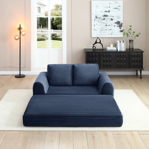 English Elm 2-in-1 Corduroy Futon Loveseat Sleeper Modular Floor Couch for Studio Living Rooms Blue W1117P415703