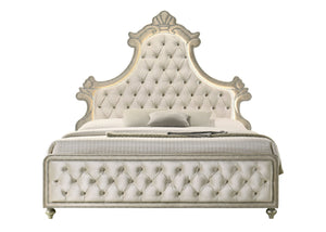 English Elm Lucienne Velvet Queen Bed with LED Headboard, Diamond-Tufted Design, Nailhead Trim Elegance Beige 88 L x 13 W x 5 H B2726S00131