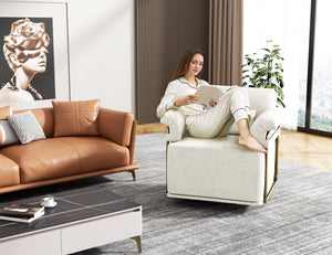 English Elm 360 Degree Square Swivel Accent Chair - Plush Upholstered Lounge Armchair With Gold Legs For Any Space W2012P319072